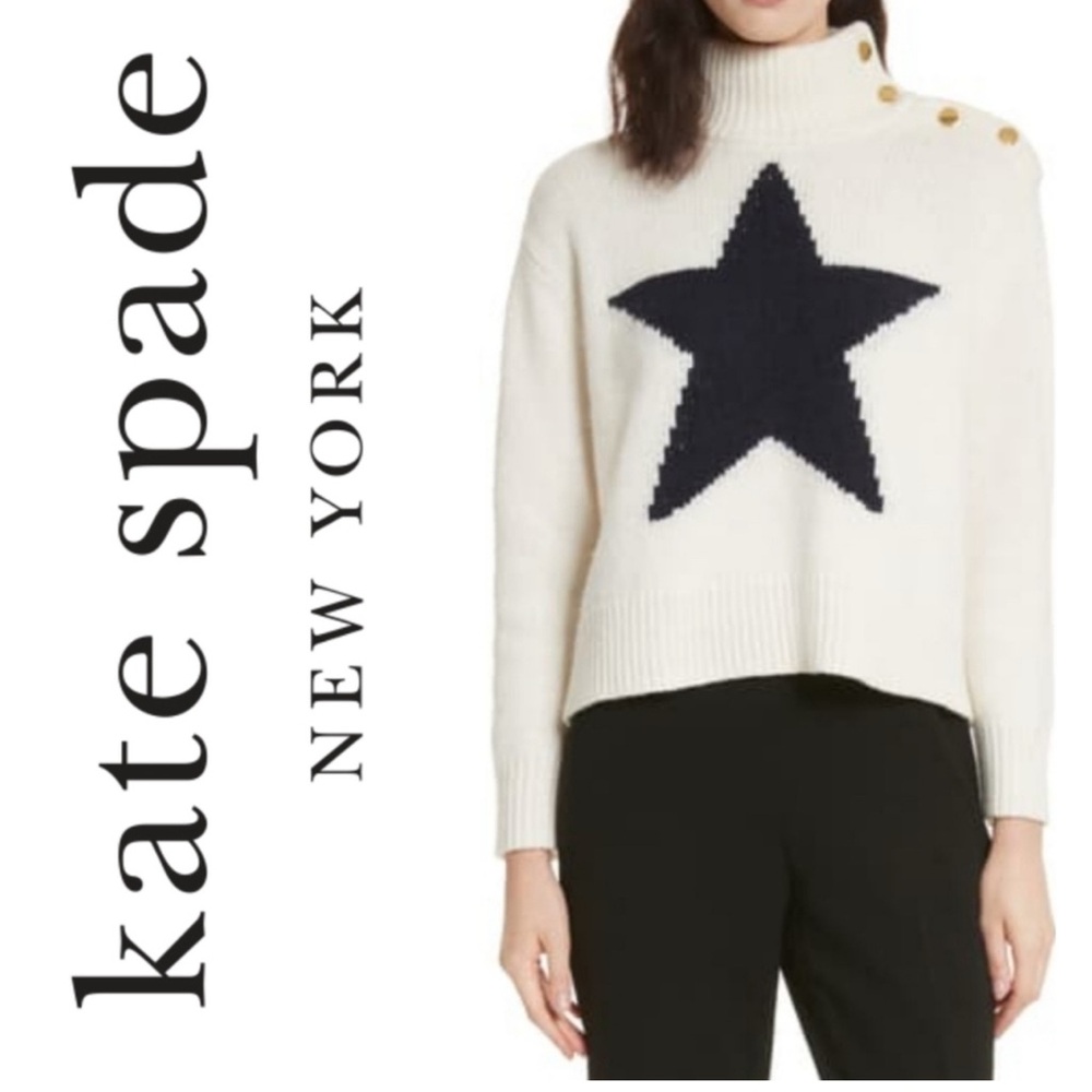 kate spade Cream and Black Star Turtleneck Sweater size large